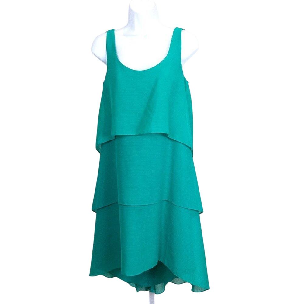 ANN Taylor Green Sleeveless Tiered Shift Dress 6